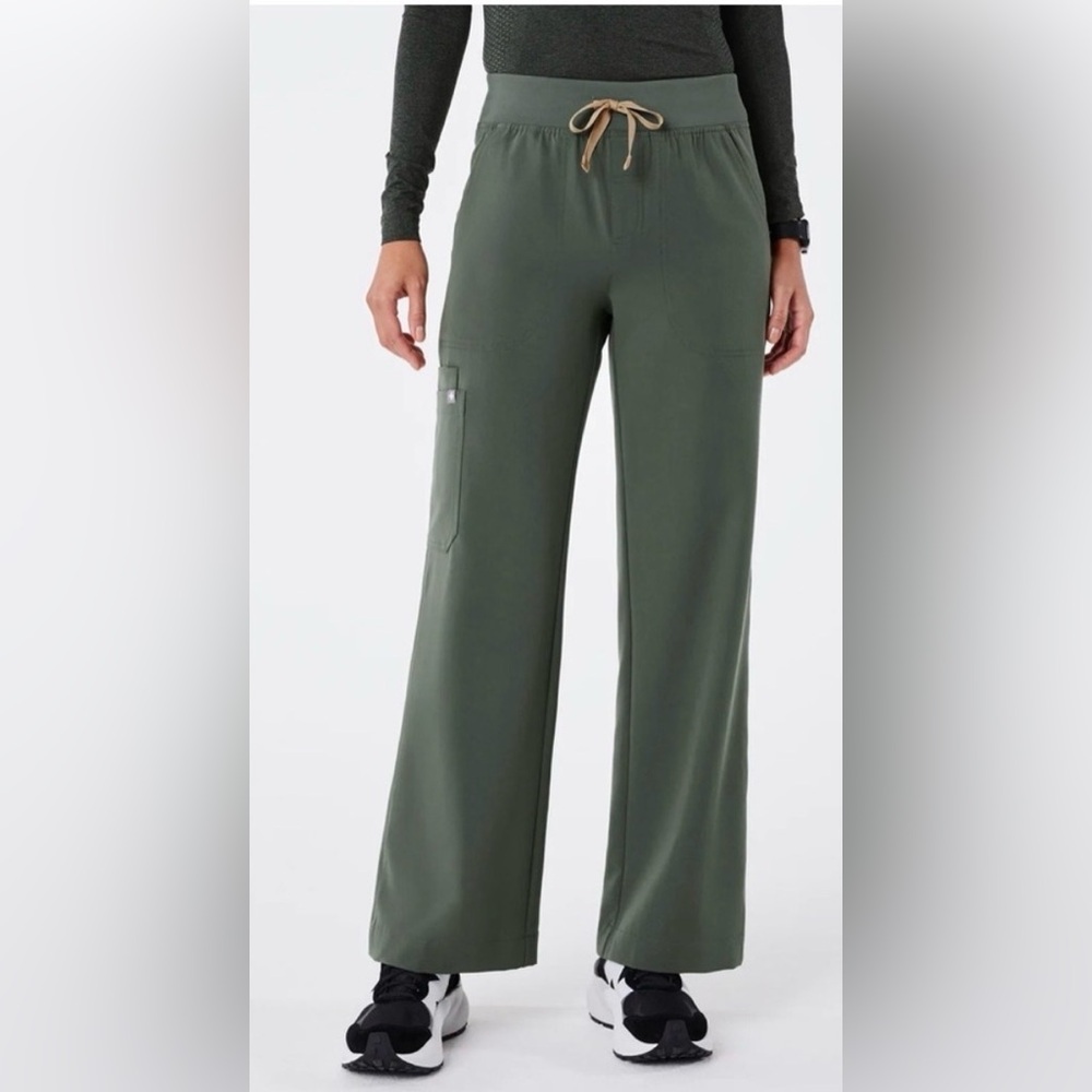 FIGS Olive Wide-Leg Drawstring Cargo Pants